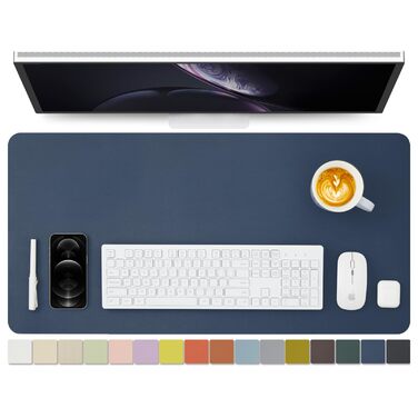 Підкладка під стіл з екошкіри – антиковзаюча, 80х40 см, для офісу та дому. Підкладка під мишу, органайзер для столу. Темно-синій колір