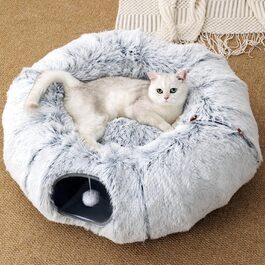 Туннель для котів FURRYPAWS XXL 3-в-1 – 160 см, ліжко, регульований, дихаючий, металевий каркас, складаний, для великих котів та дрібних тварин, сірий
