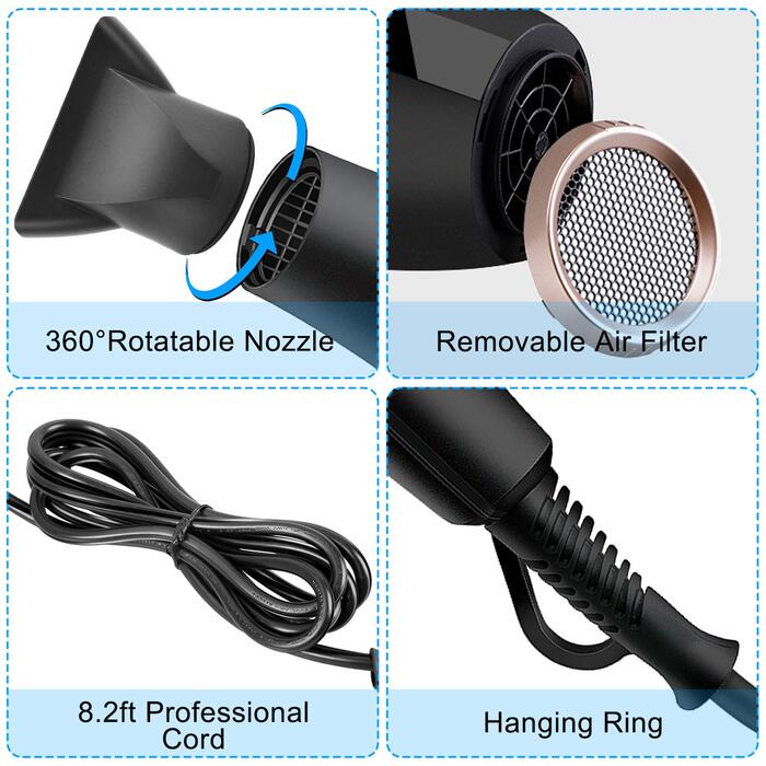 CONFU 2300W Professional Hair Dryer with Ionic Technology - Salon Quality, Diffuser & Styling Nozzle, AC Motor, Fast Drying, 2 Speed & 3 Heat Settings, LED Display, 220V