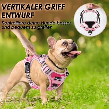 Нашийник для собак великих порід, шлейка з двома карабінами та зручною ручкою, регульована та світловідбиваюча, для щоденних тренувань (L), камуфляж рожевий