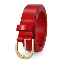 Жіночий шкіряний ремінь WERFORU для джинсів, спідниць та суконь з золотою пряжкою, червоний, довжина 110 см (85-97 см талія)