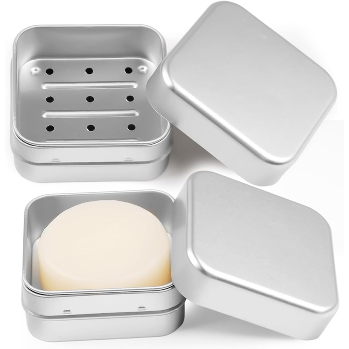 Набір мильниць для подорожей 2 шт. з алюмінію з підсіткою, вологостійкі, антикорозійні для дому та подорожей, зберігання мила та пінки для гоління (срібло, 2 шт.)