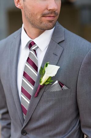 Набір краваткових аксесуарів DiBanGu: краватка, хустинка, запонки, затискач для краватки (сірий/бордовий)