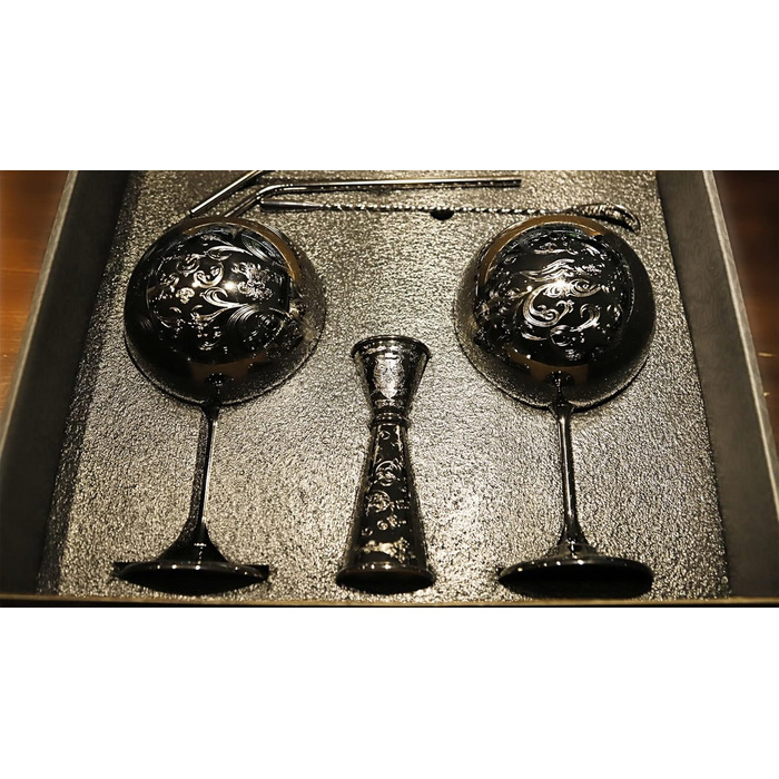 Luxurious Gin Glasses Set, Stainless Steel Cocktail Wine Glasses Set, Gin Making Kit for Gin Lovers 680ml Black, (Hand Wash)