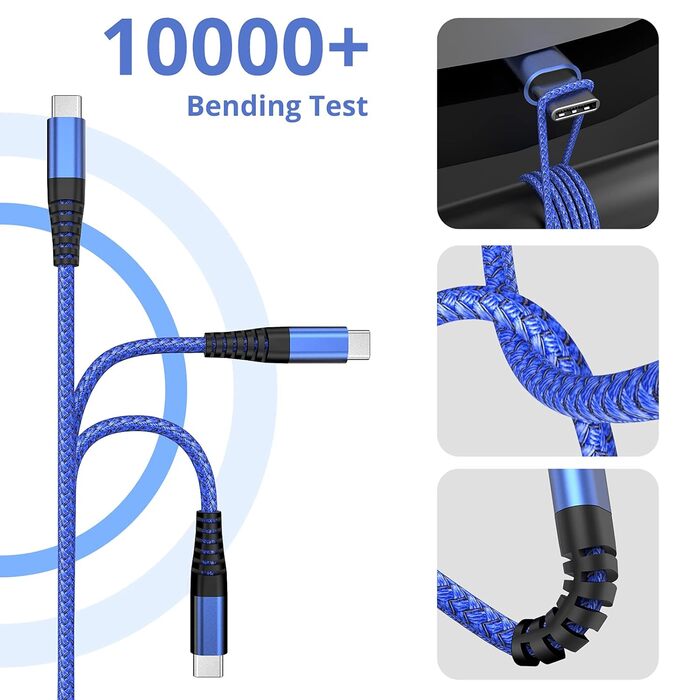 Кабель USB-C 3 шт. 1.8M, швидка зарядка QC 3.0, сумісний з Samsung Galaxy S23/S22/S21/S20, iPhone 16/15/15 Pro, Huawei, HTC, LG, Sony Xperia, Moto