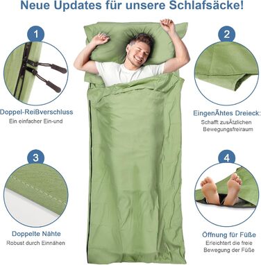 Спальний мішок для кемпінгу 2в1, мікрофібра, 220x95 см, зелений