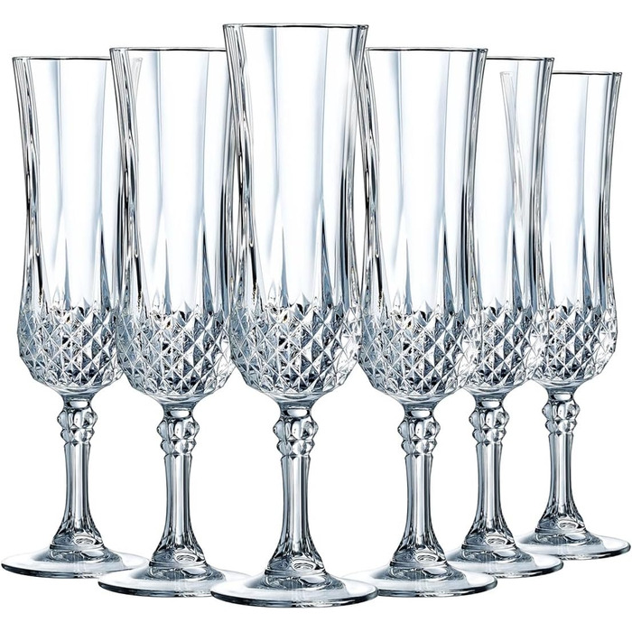 Cristal d'Arques Paris Longchamp Champagne Flutes, 14 cl, shiny, transparent, and highly resistant, made in France, Q7341, Clear, Set of 6 (1er Pack)