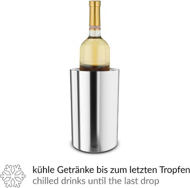 alfi SECCO, stainless steel bottle cooler for 0.70 to 1l bottles, wine, sparkling wine. Keeps drinks cool without condensation or ice cubes, ensuring chilled drinks to the very last drop. Dishwasher-safe, BPA-free (Polished stainless steel, cylindrical)