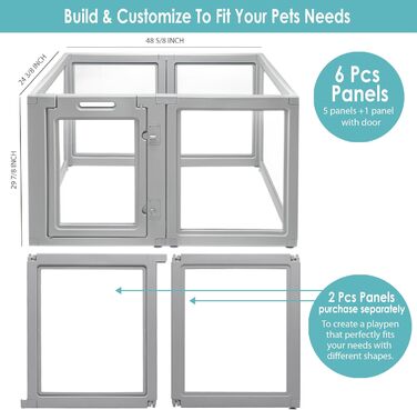 Забіг для собак Front Row: міцний, прозорий, з 6 панелями, 76,2 см, для дому та саду, легко збирається, складається, сірий, для собак маленьких та середніх порід