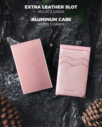 VULKIT Слім гаманець з RFID захистом та висувним відділенням для карток, шкіряний мінімалістичний металевий картхолдер для жінок та чоловіків (Перлинно-рожевий)