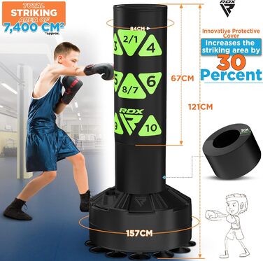 Боксерський мішок для дітей RDX Junior Standbox, рукавички для тренувань, MMA, кікбоксинг, бокс, боксерський партнер, білий (зелений, 1.2 м)