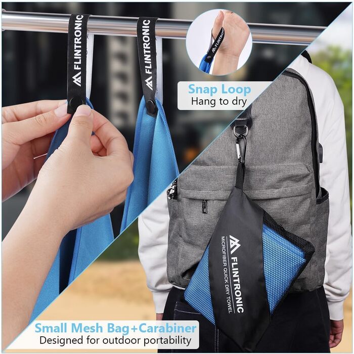 Рушник з мікрофібри Flintronic, 200x100 см, великий пляжний рушник, швидковисихаючий, спортивний, для подорожей, на пляж, до сауни (Небесно-блакитний, (180*90 см)*1 + (80*40 см)*2)