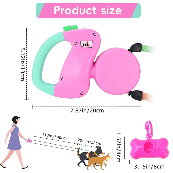 Автоматична собача леєнка Makife Dual Doggie - 3м, для малих та середніх собак, з мішком для екскрементів (15 шт.)