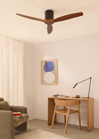 Вентилятор стельовий Windcalm M/Deckenventilator ABS з дистанційним керуванням, 40W, Ø132cm, тихий, з таймером (1-4 год), DC-двигун, літньо-зимовий режим, дерев'яний дизайн (без освітлення)