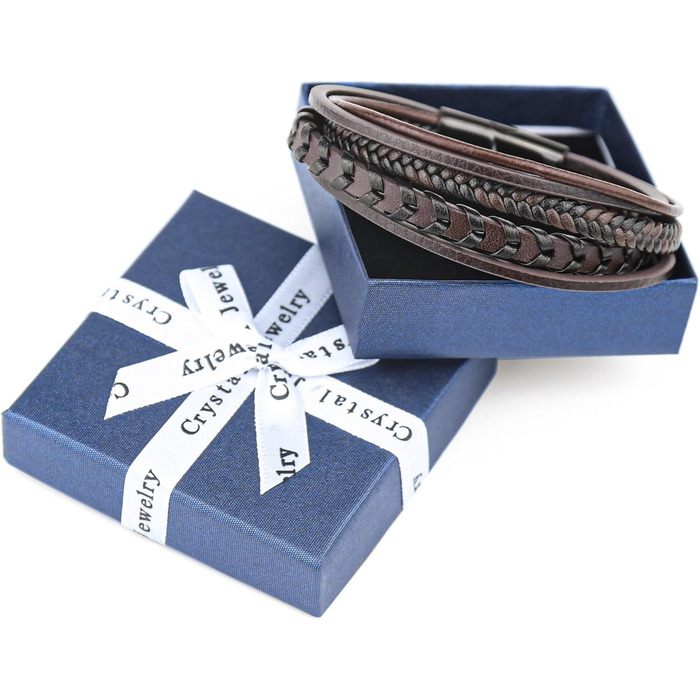 Чоловічий шкіряний браслет ручної роботи, коричнево-блакитний, 21 см, ідеальний подарунок на День батька, чоловічий аксесуар