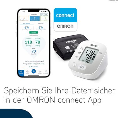 Тонометр OMRON X2 Smart+ з Bluetooth, клінічно перевірений, універсальна манжета 22-42 см, безкоштовний додаток, сертифікат Deutscher Hochdruckliga