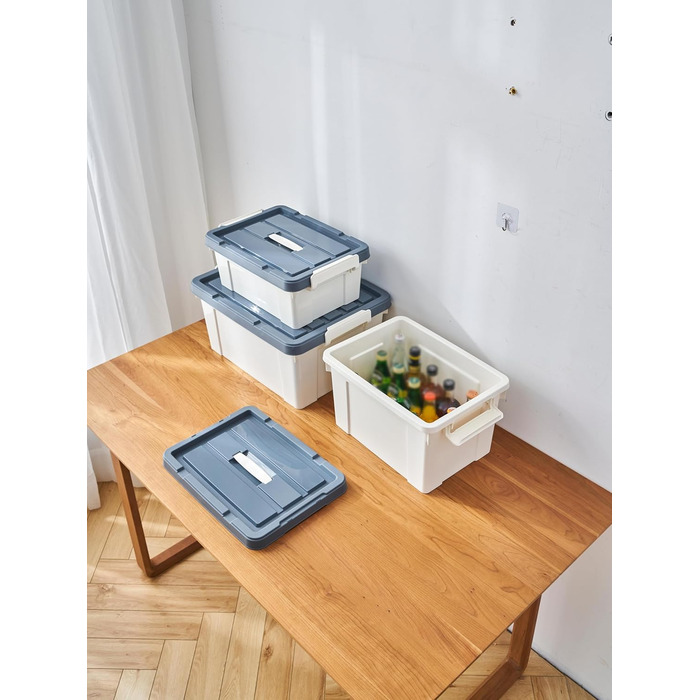Cetomo Plastic Storage Box with Durable Lid and Safety Closure, Stackable and Nestable, 3-Pack, White (35L*6)