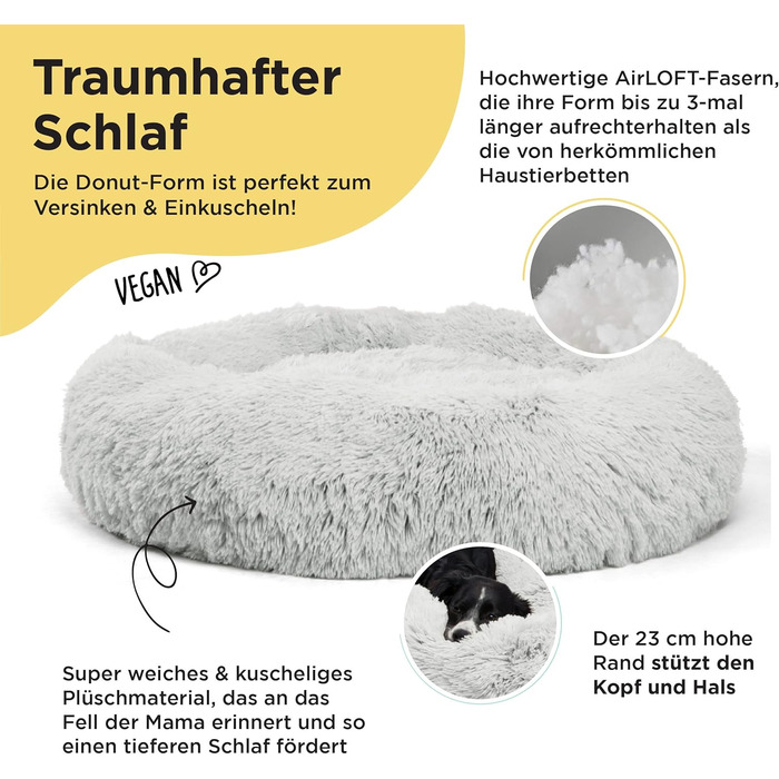 Круглий лежак для тварин Sheri Best Friends Calming Donut - заспокійливий лежак для собак та котів, сірий, 91x91 см