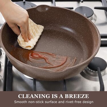 Сковорода SENSARTE з керамічним антипригарним покриттям, 28 см, швейцарське гранітне покриття, для приготування омлетів, сумісна з газовою та індукційною плитами, без PFOA/PTFE/PFAS, білий колір