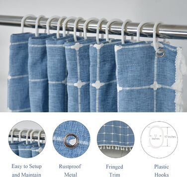 Штора для душу Sage Green - Льняна штора в стилі бохо для ванної кімнати, 72x78 дюймів (183x213 см), з китицями