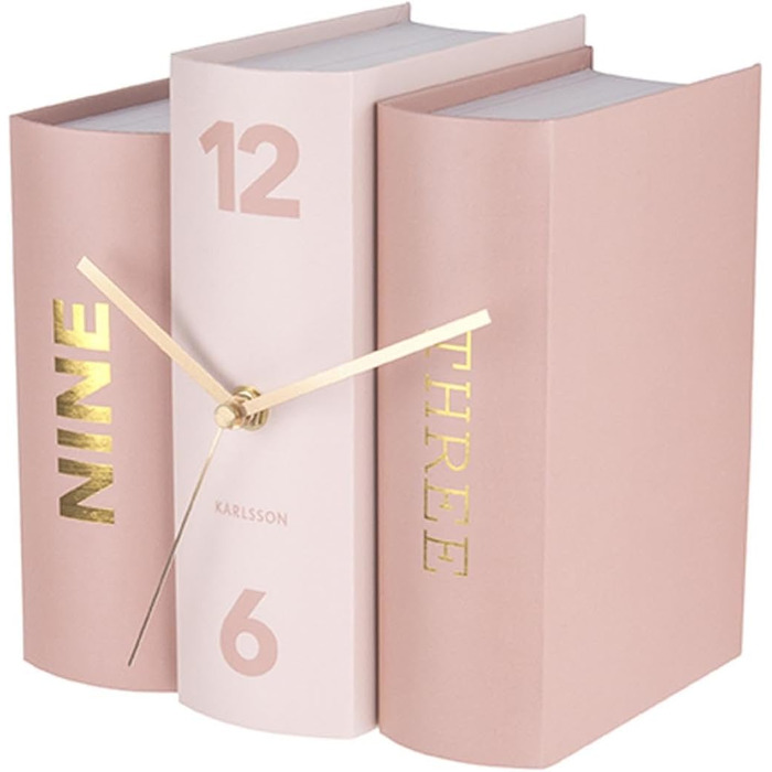 Karlsson KA5628 Table Clock, Trompe-l'oeil Books, Book, Stiff Cardboard and Metal, H20 x 20 x 15 cm (Standard Size, Pink)