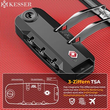 Набір валіз KESSER® 4 шт. | Тріумф валіз з тканини з кодовим замком TSA, 360° колесами та телескопічною ручкою | Косметичка ручної поклажі, легкі та великі валізи для бізнесу та подорожей, червоний