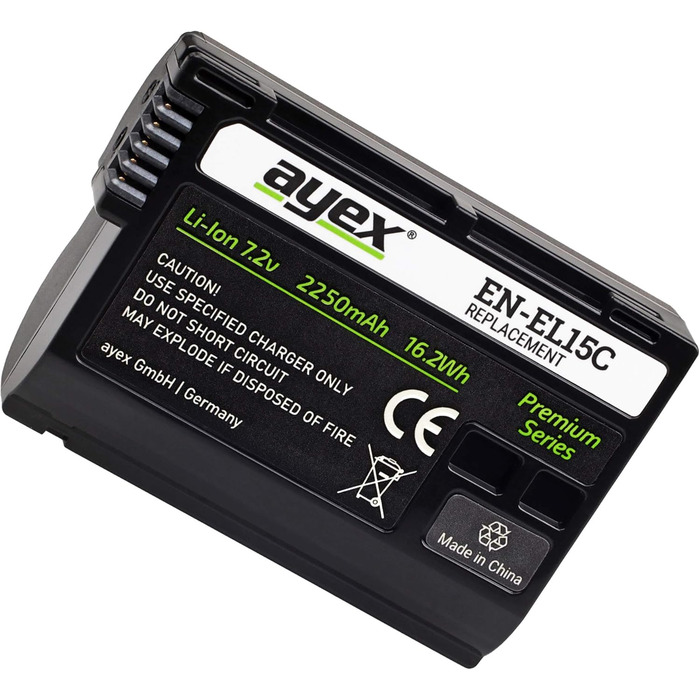 Зарядний пристрій Ayex USB для акумуляторів Nikon EN-EL15 (2250 mAh) з LCD-дисплеєм, сумісний з Nikon Z7 II, Z6 II, Z5, D850, D780, D750, D600