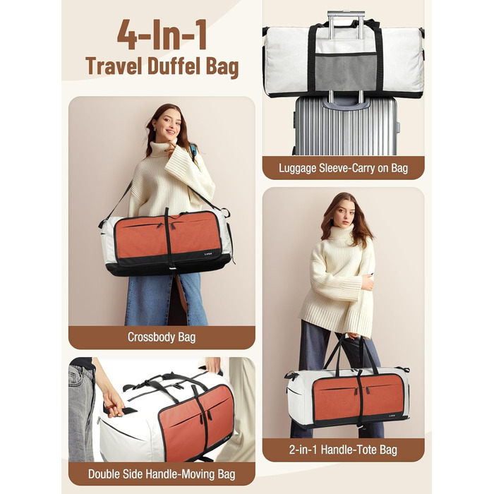 Сумка-рюкзак Lekesky для подорожей, 45x36x20 см, Easyjet Handgepäck, спортивна сумка з відділенням для взуття, водонепроникна, 80 л, бежево-коричнева