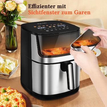 Фритюрниця повітряна Taylor Swoden Dual Blaze 8 літрів, 2000W з вікном, 10 програм, 3 режими, сенсорний дисплей, металевий корпус, регулювання температури та часу, для 9 осіб