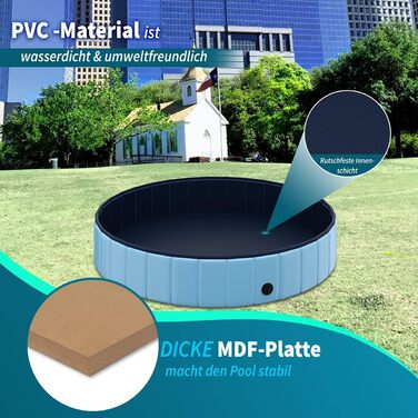 TOSANEO Dog Pool Swimming Pool Splash Pool Bathtub Dog Bathtub Swimming Pool for Dogs and Cats Space-Saving Foldable Blue Ø 160cm x H 30cm
