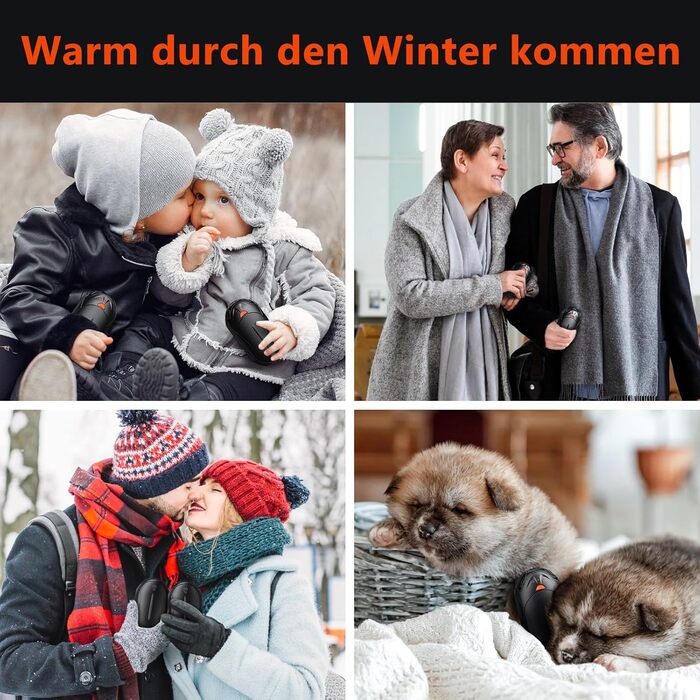 Електричні грілки для рук 2 шт. OUTJUT, 6000mAh, 3 режими нагріву, USB, 20 годин роботи, для спорту та відпочинку на природі, подарунок на Новий рік, чорний