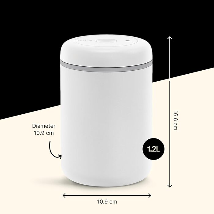 Atmos Vacuum Containers for Coffee and Food, 1.2 Liter, Matte White, Large (1.2 L)