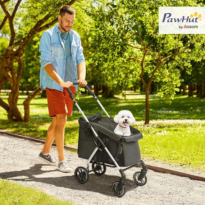 Візок для собак PawHut: легкий алюмінієвий, складаний, сірий, з подушкою, сіткою та кошиком для зберігання