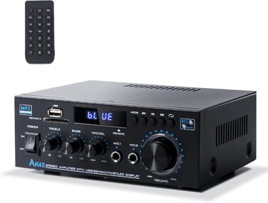 NEOHIPO HiFi-усилювач AK45 Mini, Bluetooth стерео аудіоусилювач 400Вт, 2-канальний, цифровий, з FM-радіо, SD/USB, для дому або авто, чорний