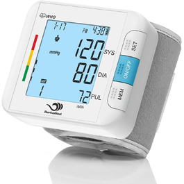Тонометр на зап'ясті автоматичний, 2 x 99 комірок пам'яті, великий LED дисплей з визначенням аритмії, точне вимірювання, контроль положення манжети (білий)