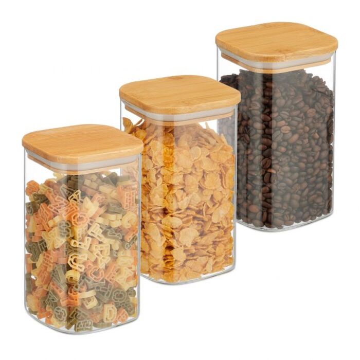 Relaxdays Set of 3 Storage Jars with Lids, 1200 ml
