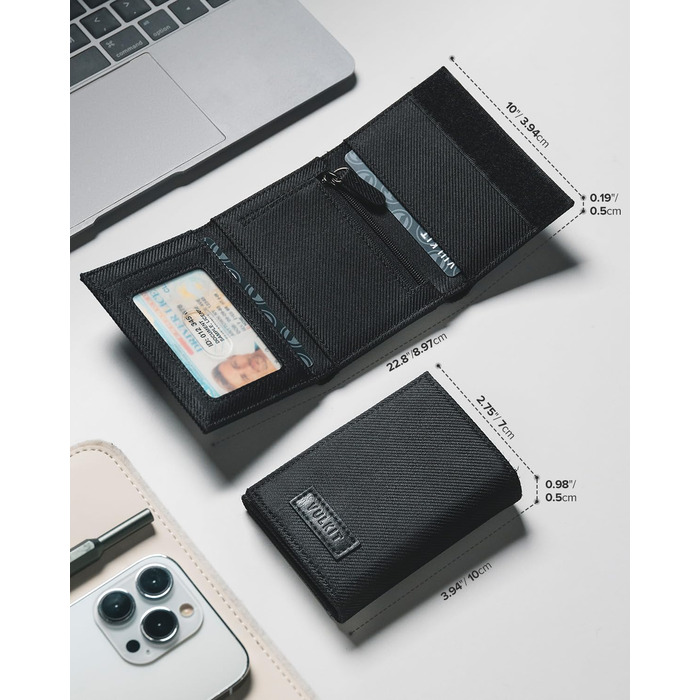 VULKIT Wallet for Men Small RFID Protection Card Holder Cash Wallet Trifold Cardholder Minimalist Card Case with Coin Pocket, Black
