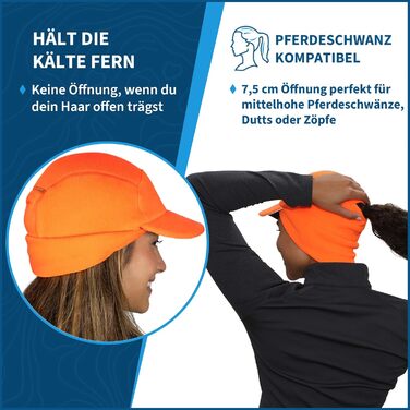 TrailHeads Fleece Sport Mütze Damen - Флісова спортивна шапка для жінок з отвором для хвостика, зимова шапка з світловідбиваючим краєм, універсальний розмір (Hunter Orange)