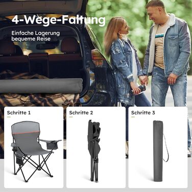Набір 2 складаних стільців High Point Sports для кемпінгу, риболовлі та відпочинку з підсклянником та охолоджувачем (до 120 кг), сірий