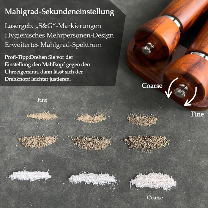 Набір для солі та перцю з дерева – 2 шт. Механічні млини для солі та перцю з регульованою керамічною жорновою системою, з акціїї, висота 21 см