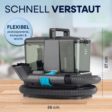 CLEANmaxx Професійний пароочисник для меблів та килимів Pro Steam | 3в1: для меблів, локальних забруднень, миття | Видаляє плями з килимів, авто, диванів тощо (Чорний, компактний 330W)