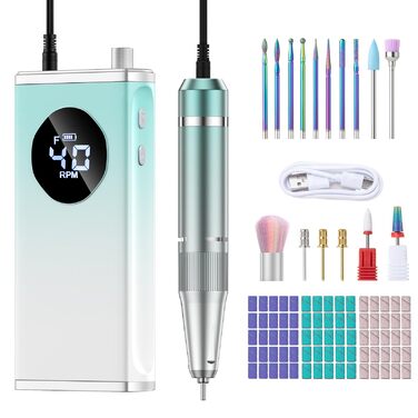 Електричний фрезер для манікюру та педикюру Profi Set 16 в 1 з LCD дисплеєм, 40000 об/хв, F/R, для гелевих нігтів, портативний, фіолетовий, блакитний, білий