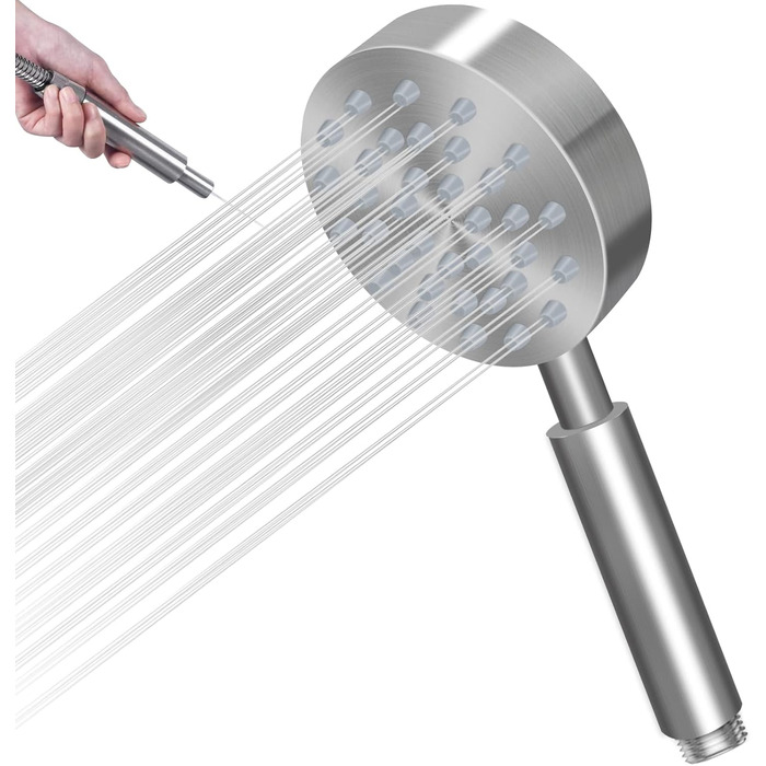 Stainless Steel Shower Head, Water-Saving Showerhead, High-Pressure Shower Head, Handheld Shower Head with Strong Jet, Rain Shower Head for Bathing, Spa, and Tub Cleaning