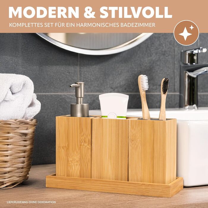 Набір для ванної кімнати Bremermann 4 шт., бамбук, аксесуари для ванної кімнати з полицею
