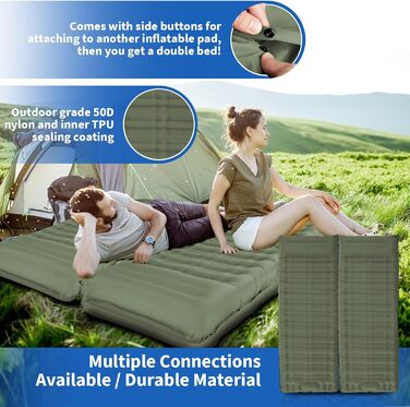 Airminti Self-Inflating Camping Mat - 12cm Thick, Lightweight Air Mattress with Foot Pump & Pillow, Outdoor Sleeping Pad for Camping, Hiking, Beach & Festival - Olive Green