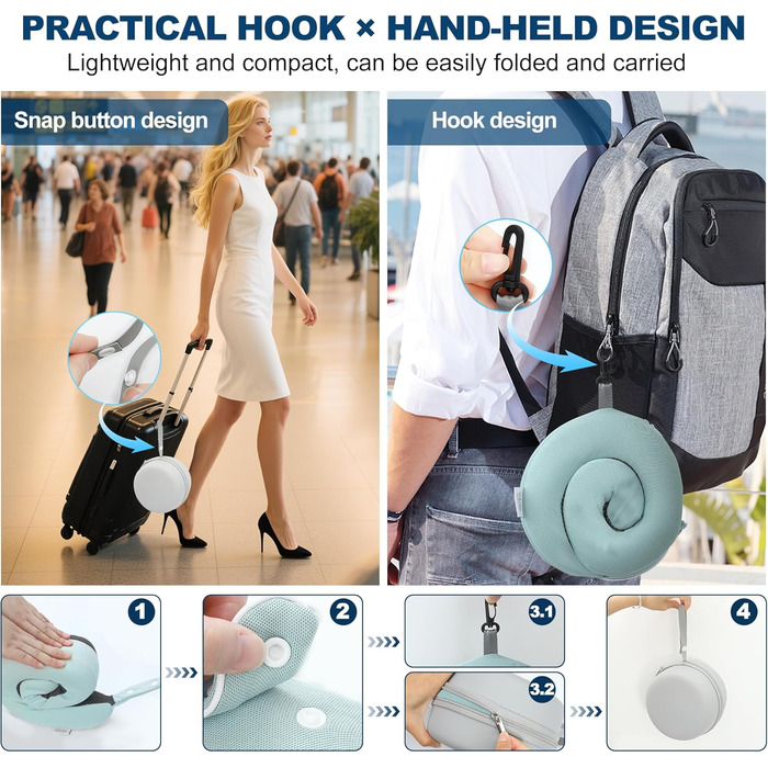 Подушка для шиї Comfy - подорожі літаком/автомобілем, memory foam, маска для сну, 360° підтримка (Морська блакить)