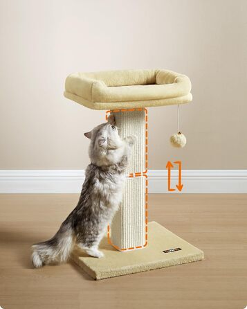 Feandrea Cat Tree, Cat Tower with 40 x 30 cm Plush Platform, Scratching Post, Cat Scratching Tree, 71 cm High, Sisal-Wrapped Scratching Post, 45 x 40 cm Base, with Plush Ball, PCA022W01 (Beige)