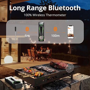 Бездротовий термометр для м'яса з Bluetooth 5.1, 100 м, додаток з рецептами, LED дисплей, для приготування їжі, духовки, BBQ, гриля