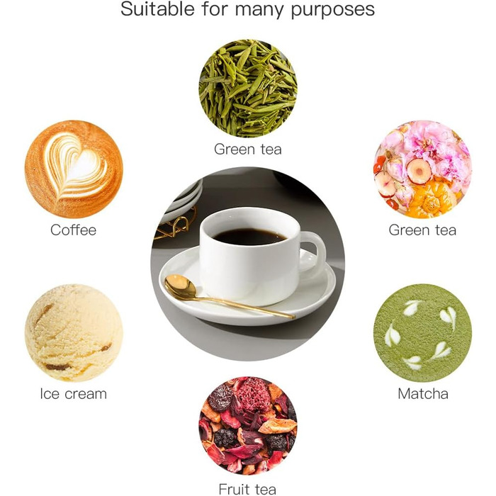 Набір кавових чашок і блюдець Porzellan (4 шт.), з золотою ложкою, 220 мл, кераміка. Чашки капучино для чаю, еспресо (білий)