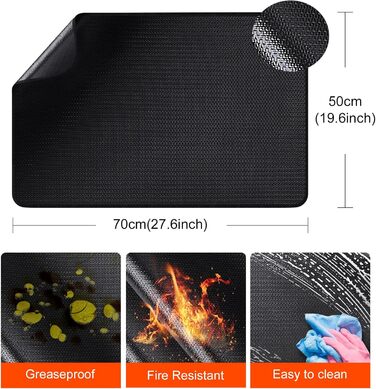 Стійка до вогню підставка під гаряче 50x70 см | Силіконовий килимок для захисту від вогню | Килимок для плити, фритюрниці, кавомашини | Чорний, антиковзний, водонепроникний